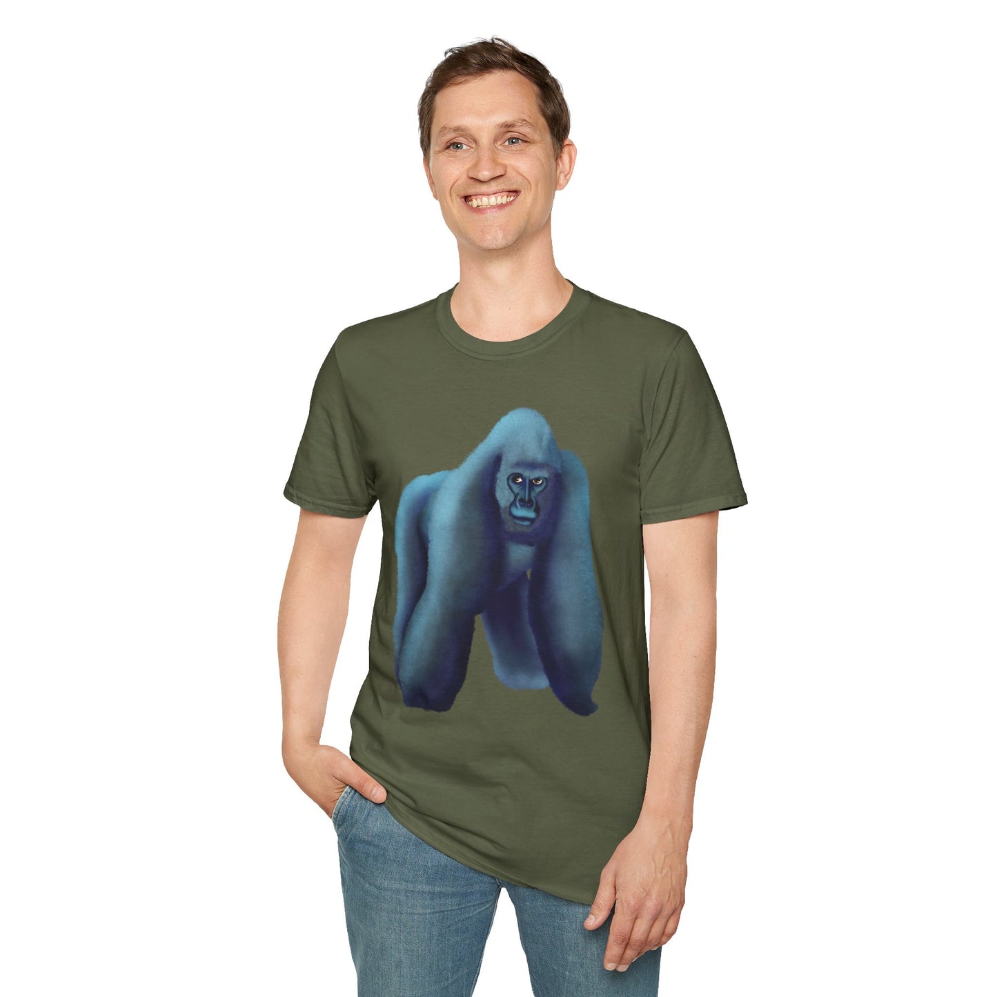 Silverback Gorilla Graphic T-Shirt, Blue Gorilla Wildlife Print, Unisex Gorilla Tee