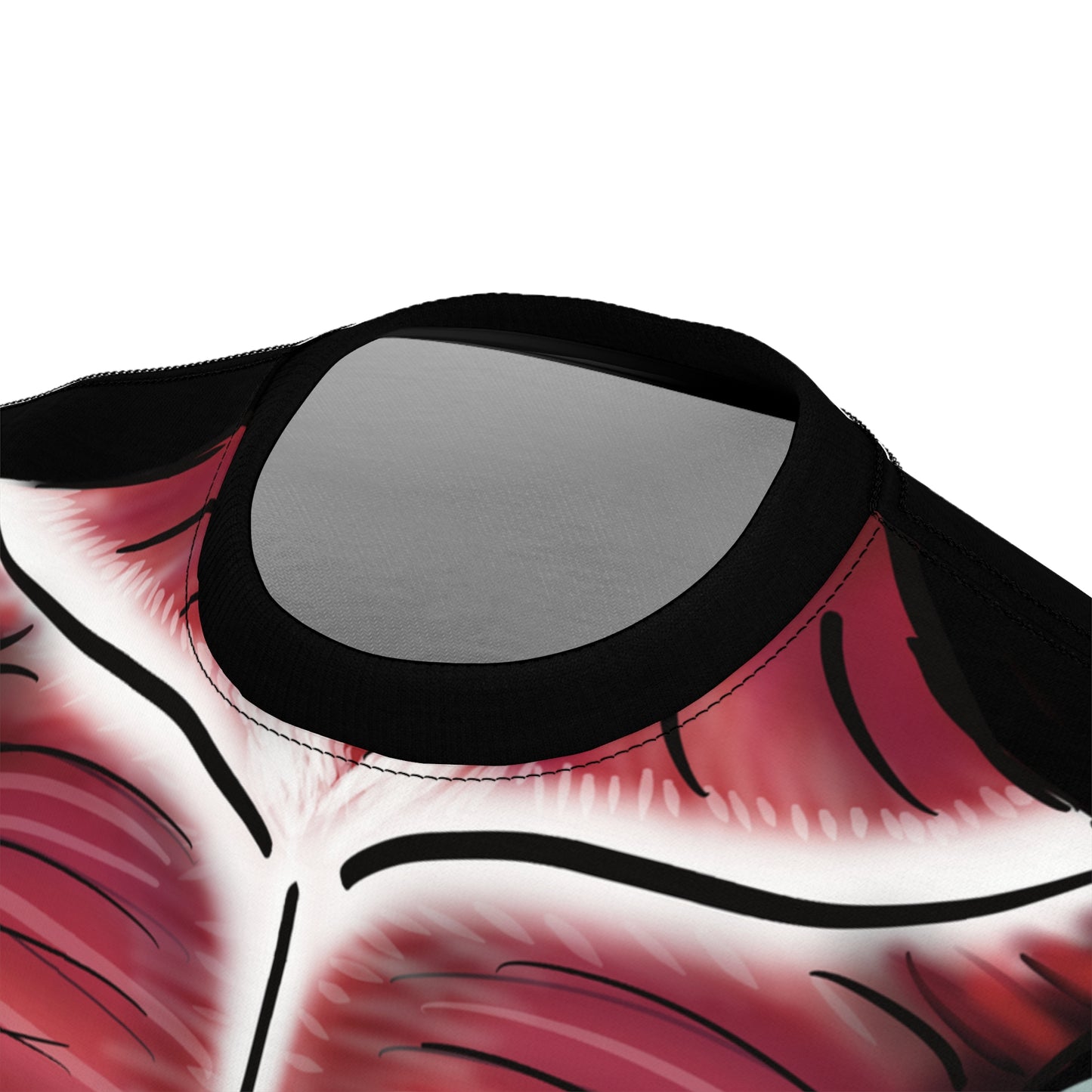 Close up view of a unisex black athletic t-shirt featuring a clever graphic of a zippered hoodie peeled open to reveal detailed trunk musculature underneath—because who needs X-ray vision when your shirt does the flexing for you?