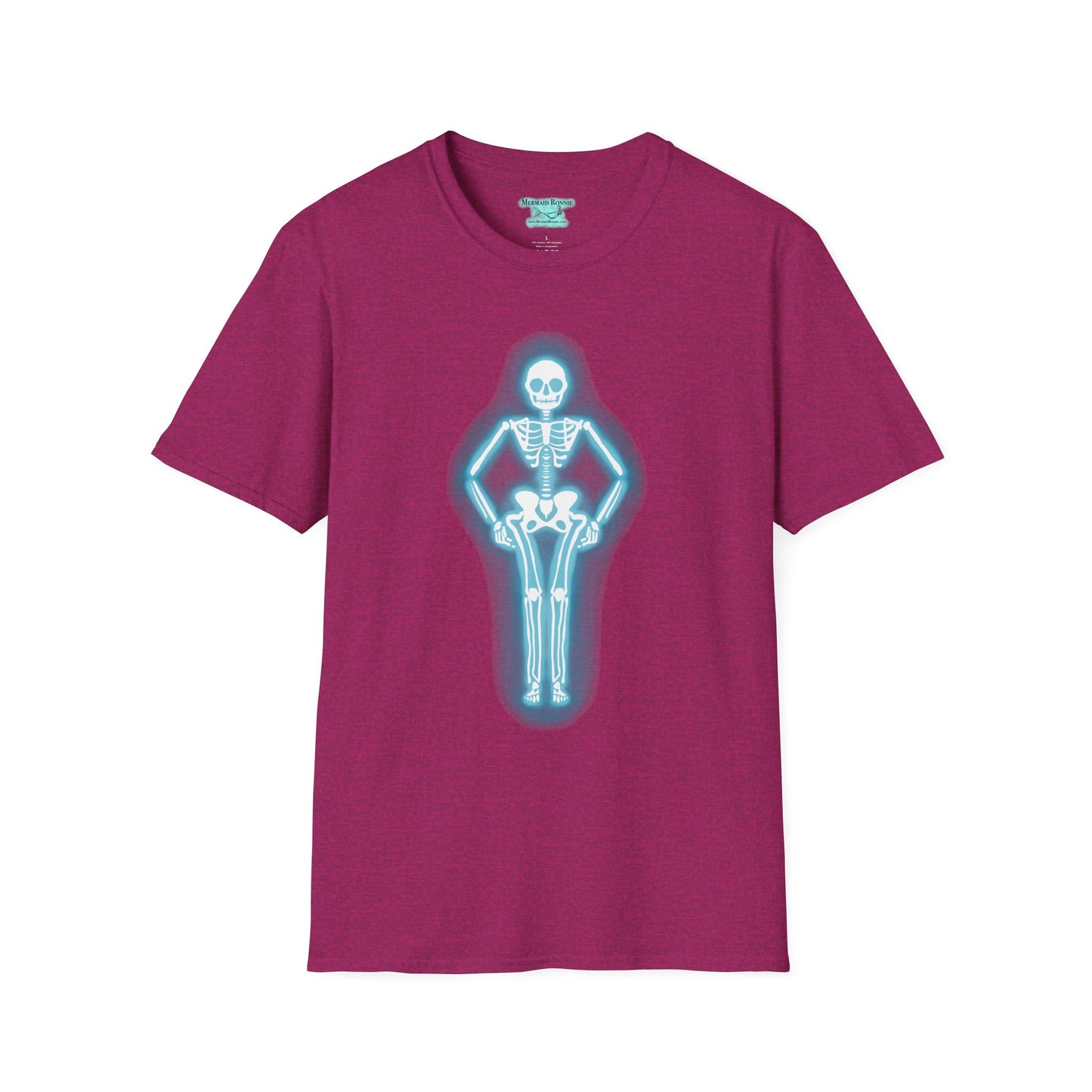 Neon Skeleton Graphic T-Shirt, Glowing Blue Neon Sign Tee, Unisex Skeleton Shirt