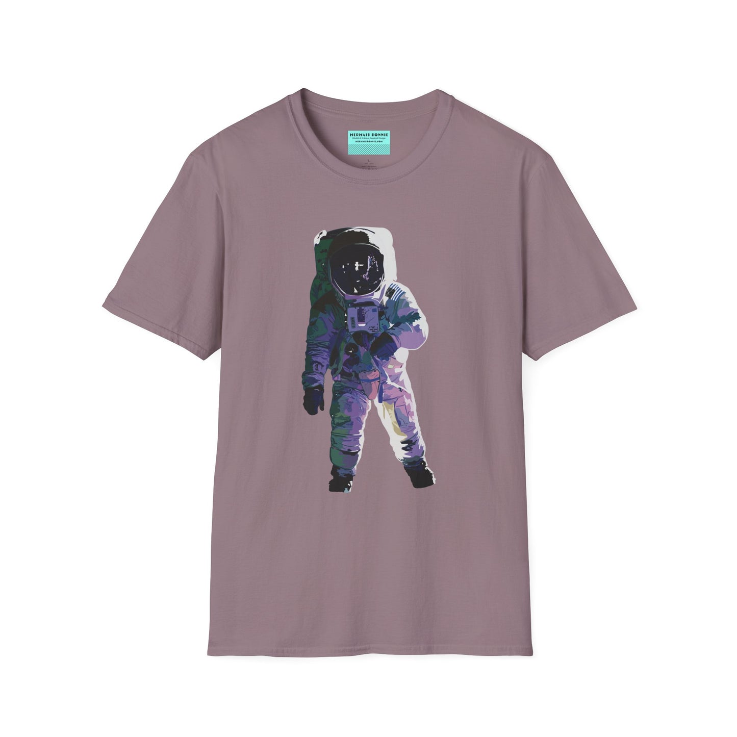 Light purple t-shirt featuring a drawing of an astronaut in a space suit.