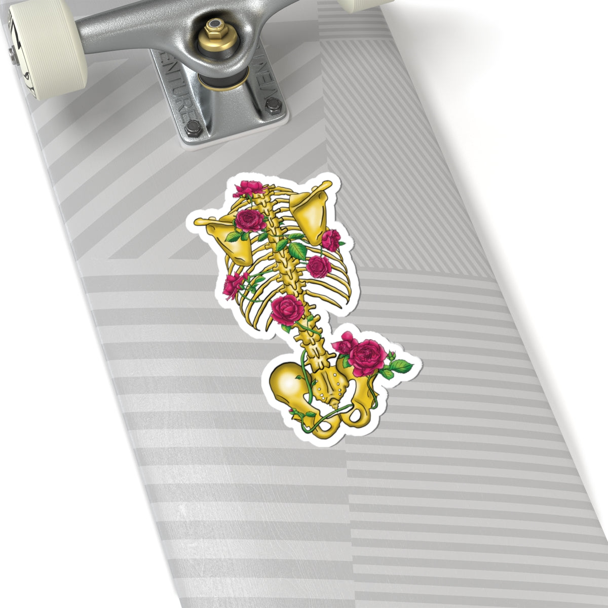 Gold Skeleton with Pink Roses Sticker, Gothic Skeleton Vinyl Decal, Skeletal Anatomy Sticker