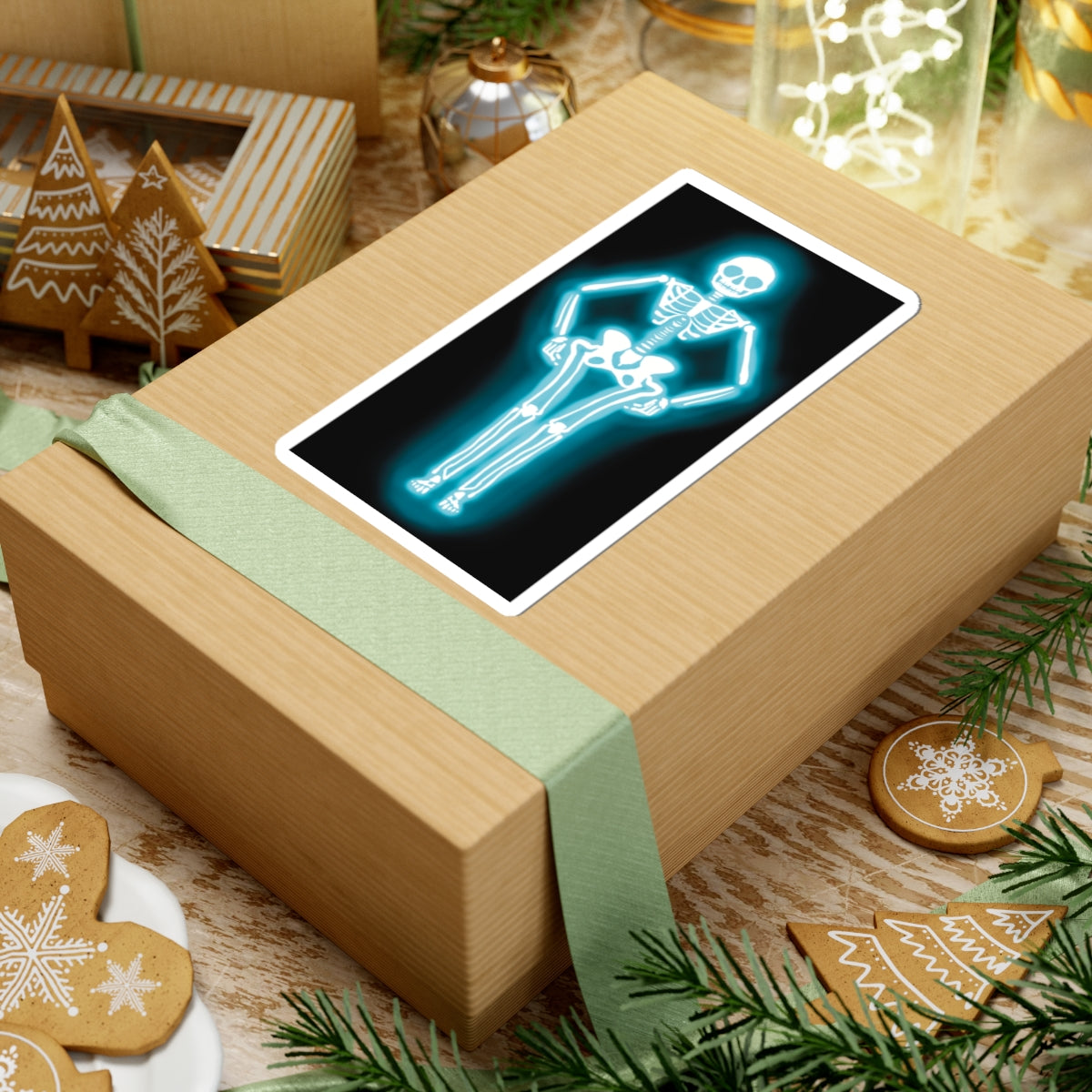 Skeleton Neon Sign Sticker, Glowing Skeleton Design, Skeleton Vinyl Decal