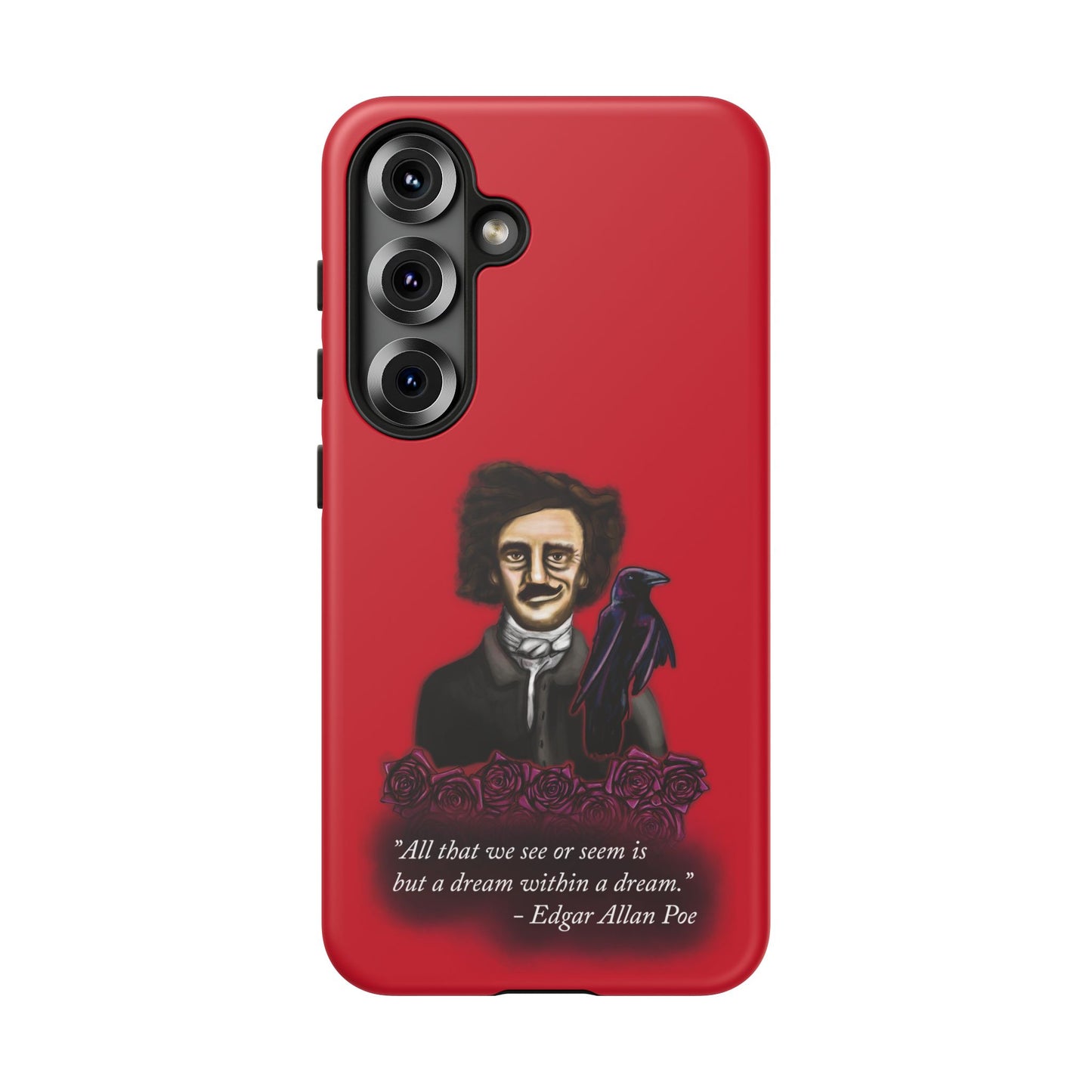 Edgar Allan Poe Phone Case, Red Gothic Literature Phone Case for iPhone, Google Pixel, and Samsung Galaxy