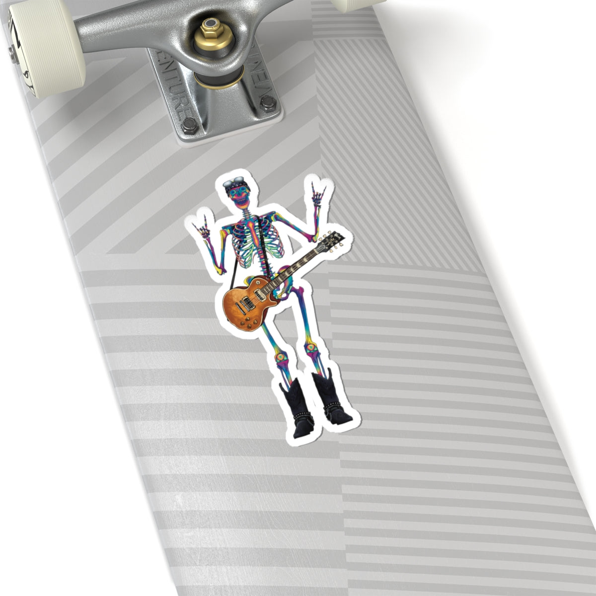Rock and Roll Skeleton Sticker, Tie-Dye Skeleton with Guitar, 80’s Rock Inspired Sticker