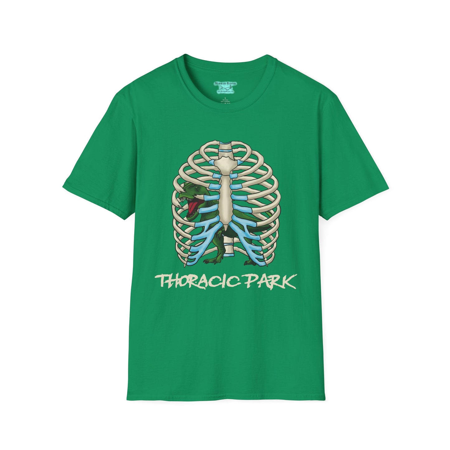 Thoracic Park T-Shirt, T-Rex Dinosaur in Rib Cage Graphic Tee, Unisex Short Sleeve