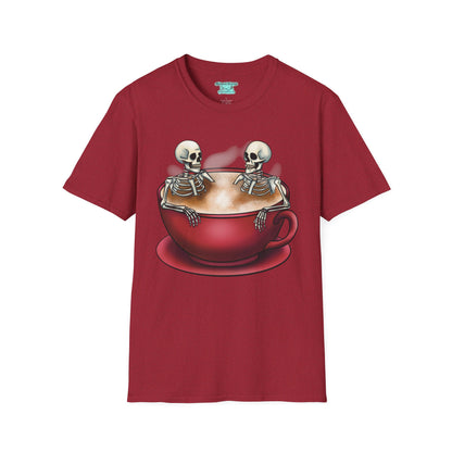 Skeletons in Coffee Cup Graphic T-Shirt, Hot Tubbing Skeletons Unisex Tee, Coffee T-Shirt
