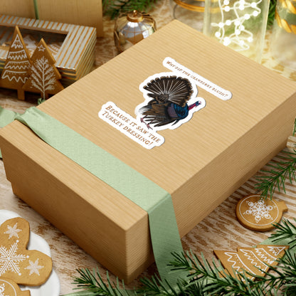 Funny Thanksgiving Turkey Joke Sticker, 'Why Did the Cranberry Blush?', Holiday Party Decor