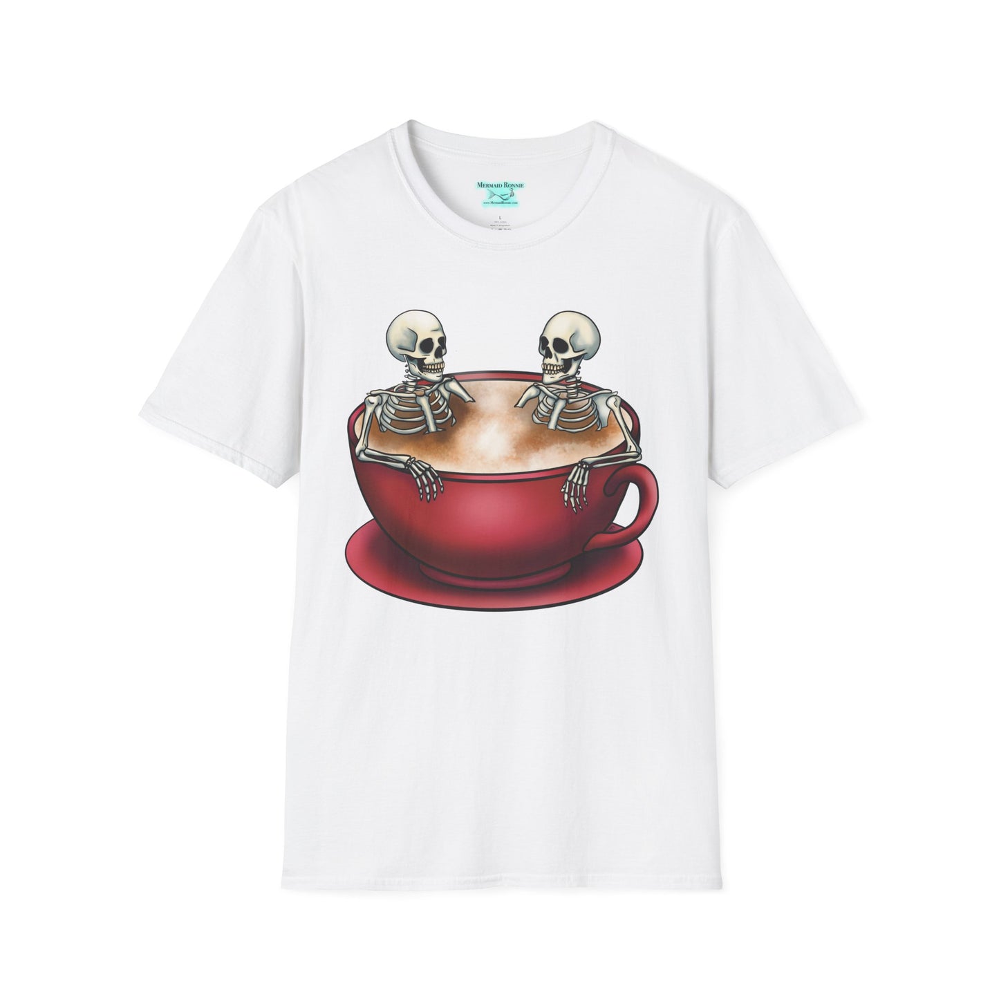 Skeletons in Coffee Cup Graphic T-Shirt, Hot Tubbing Skeletons Unisex Tee, Coffee T-Shirt