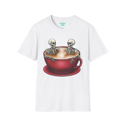 Skeletons in Coffee Cup Graphic T-Shirt, Hot Tubbing Skeletons Unisex Tee, Coffee T-Shirt