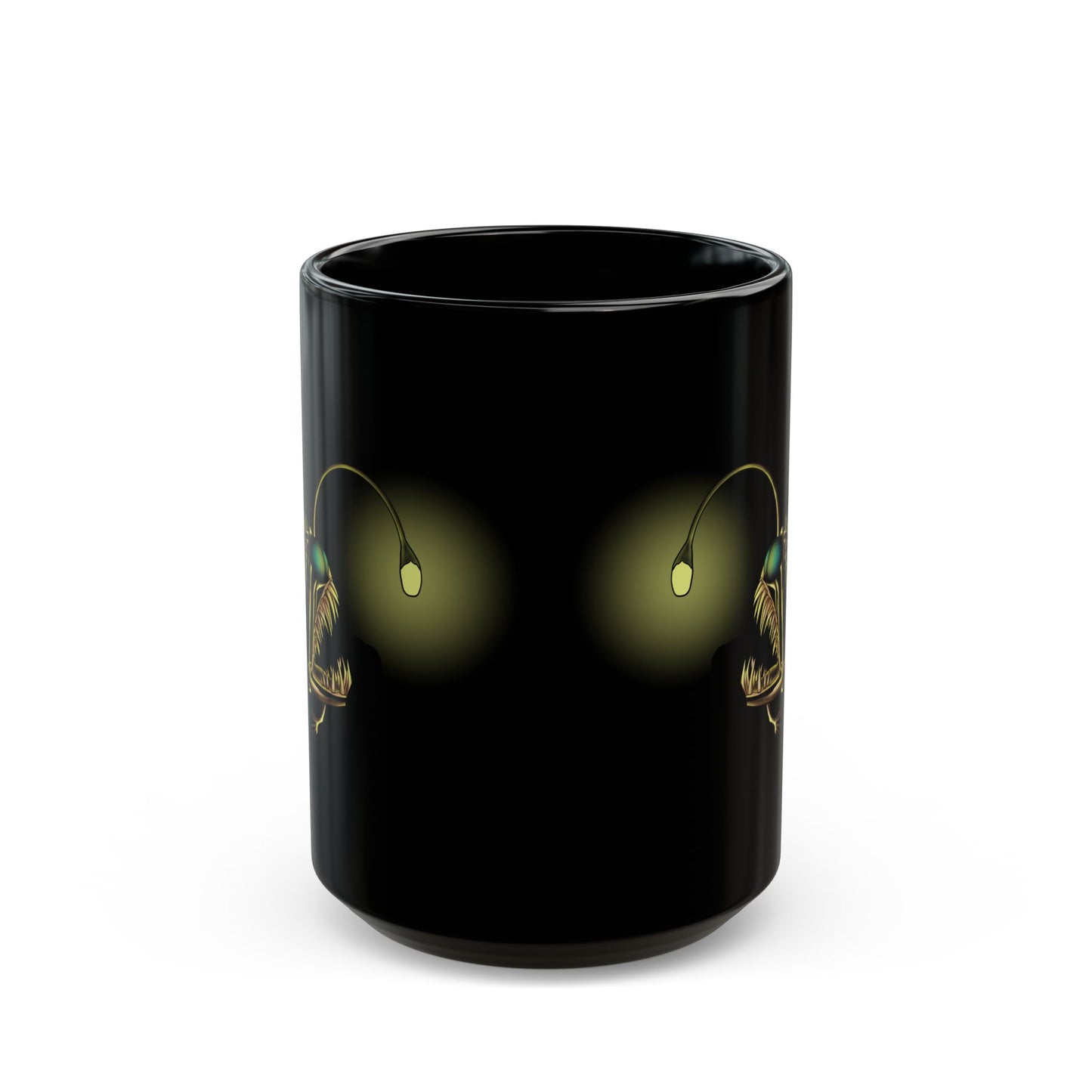 Angler Fish Skeleton Mug: Glowing Bioluminescent Lure Black Ceramic Coffee Mug