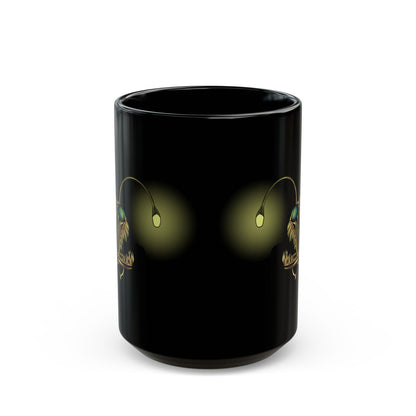 Angler Fish Skeleton Mug: Glowing Bioluminescent Lure Black Ceramic Coffee Mug