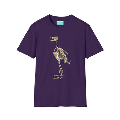 Purple unisex short sleeve t-shirt featuring a peregrine falcon skeleton—proof that even the fastest creature on Earth looks cool in x-ray vision.