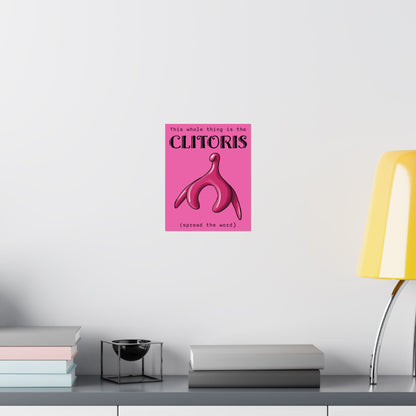 Clitoris Art Print, Female Reproductive Health Awareness Poster, Pink Anatomical Vulva Wall Art