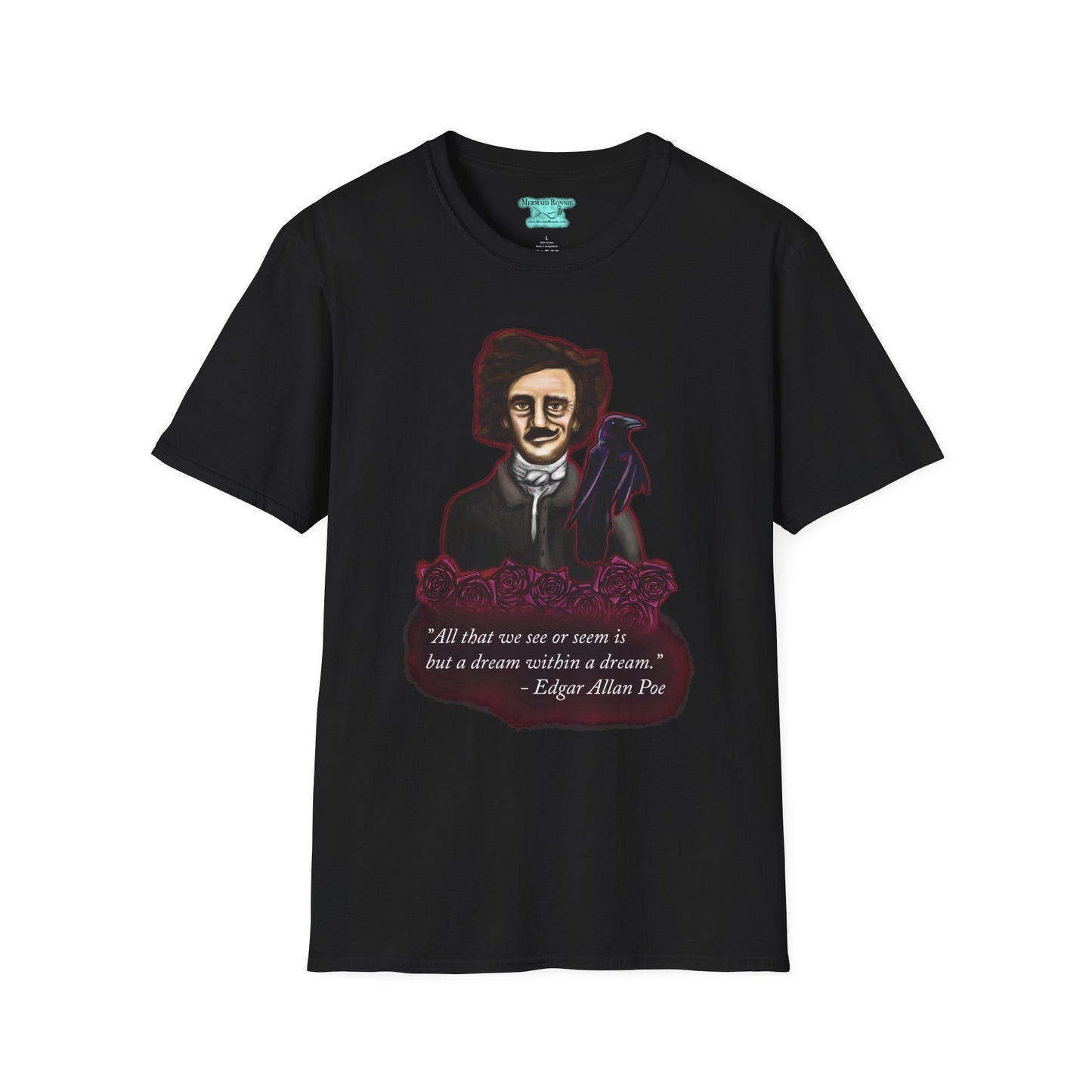 Edgar Allan Poe T-Shirt, Unisex Gothic Literary Tee, Raven and Roses