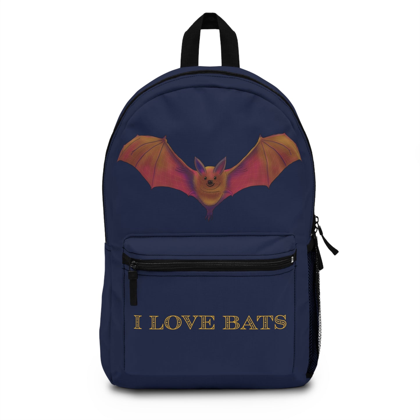 I Love Bats Backpack, Navy Blue Canvas Backpack, Blue Bat Backpack
