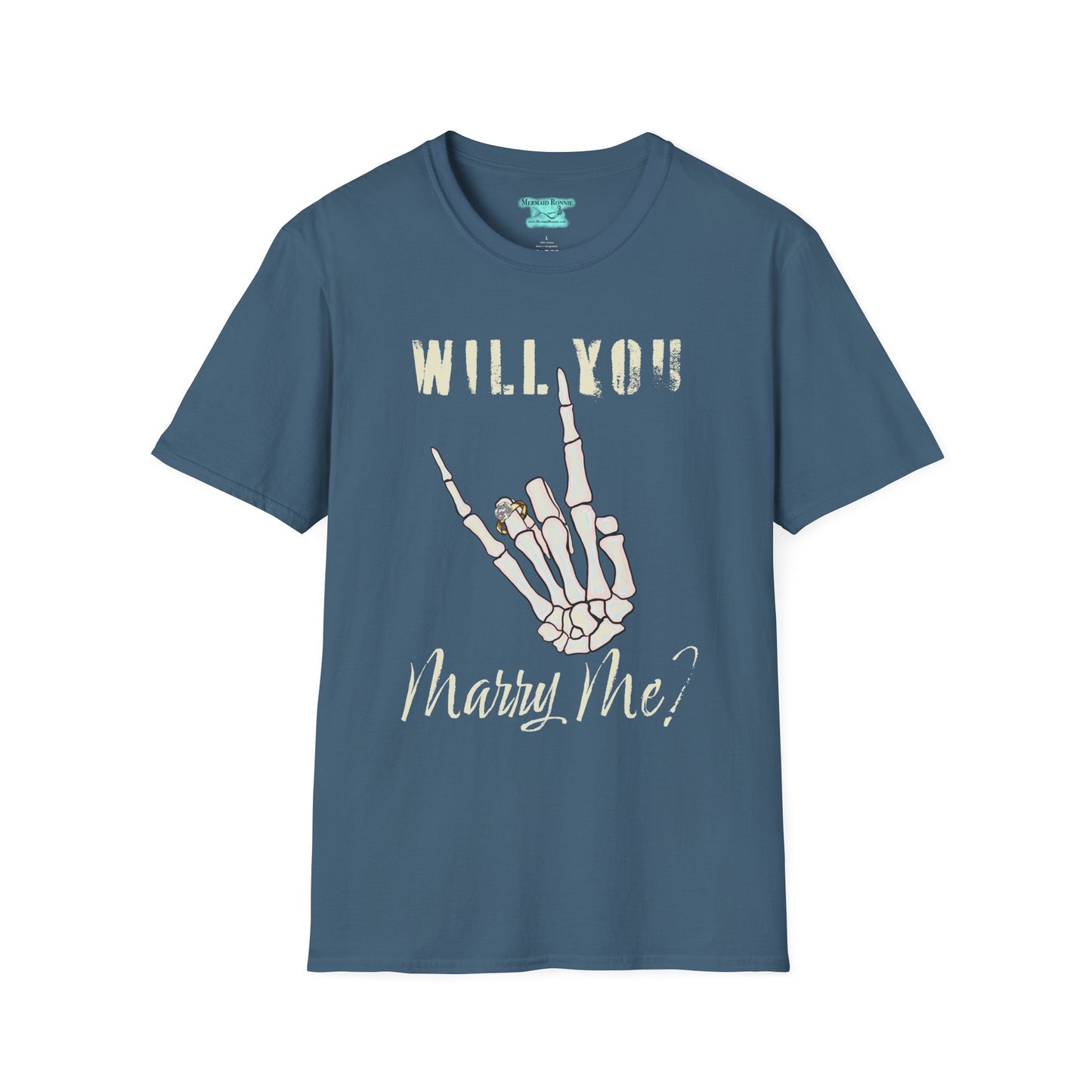 Will You Marry Me T-Shirt, Skeleton Rock and Roll Symbol, Unisex Wedding Proposal Tee