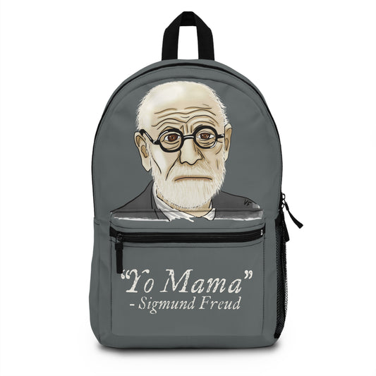 Sigmund Freud Backpack, Funny Psychology Book Bag, ‘Yo Mama’ Joke, Grey, Psychology Gift