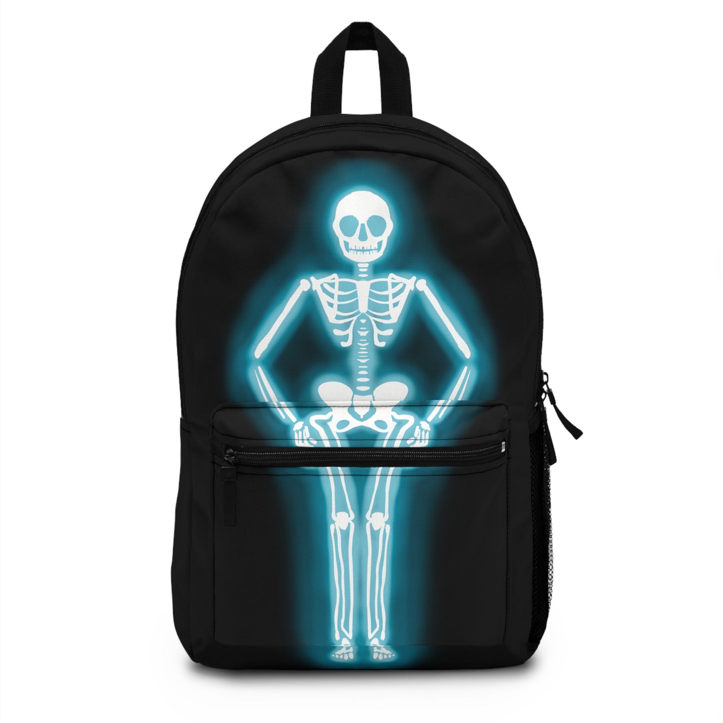 Black Skeleton Backpack, Black Canvas Backpack with Skeleton Neon Sign Design, Glowing Skeleton