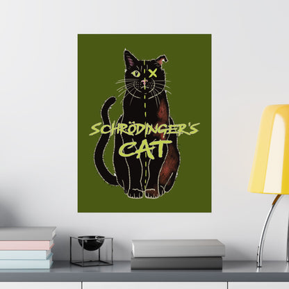 Schrodinger's Cat Art Print Poster, Green Physics Poster, Black Cat Wall Art