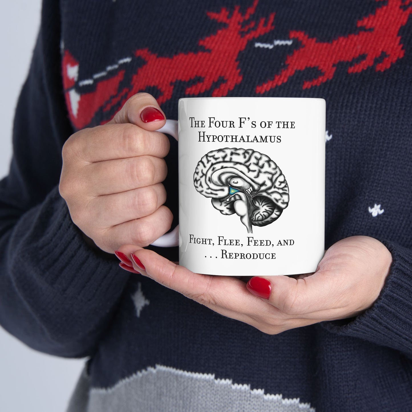 Funny Neuroscience Ceramic Mug: 4 F's of the Hypothalamus Joke, Neurology, Neuroanatomy, Brain Anatomy Gift