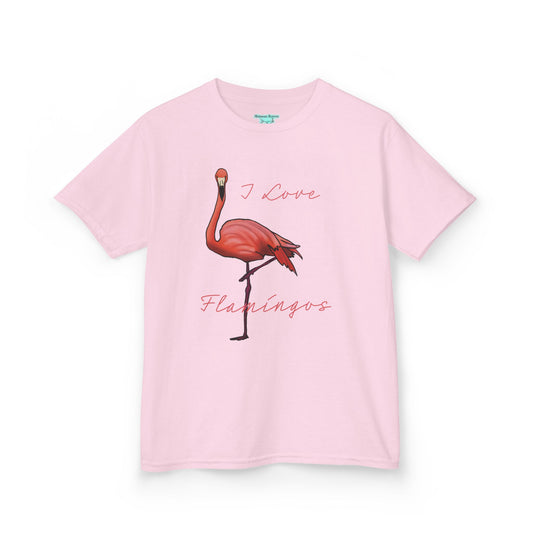 I Love Flamingos Kids T-Shirt, Animal Facts, Front and Back Print