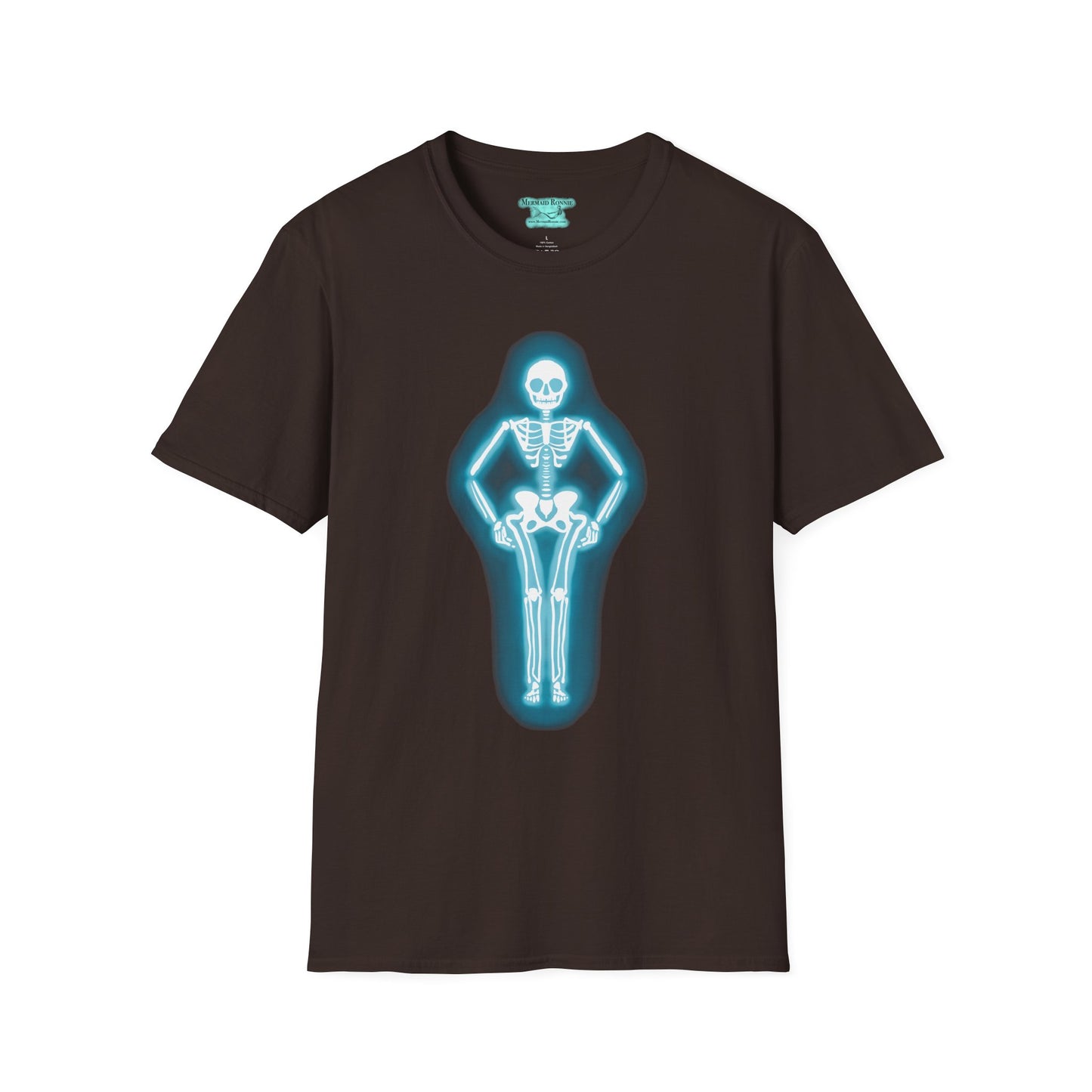 Neon Skeleton Graphic T-Shirt, Glowing Blue Neon Sign Tee, Unisex Skeleton Shirt
