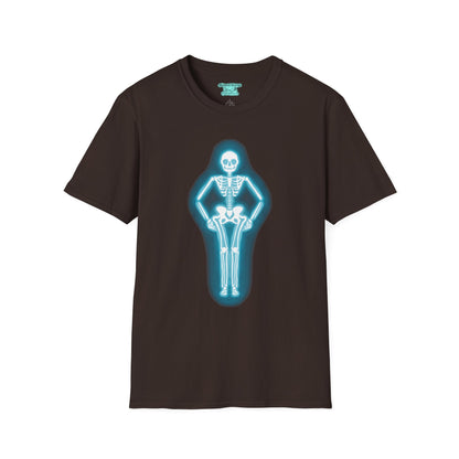Neon Skeleton Graphic T-Shirt, Glowing Blue Neon Sign Tee, Unisex Skeleton Shirt
