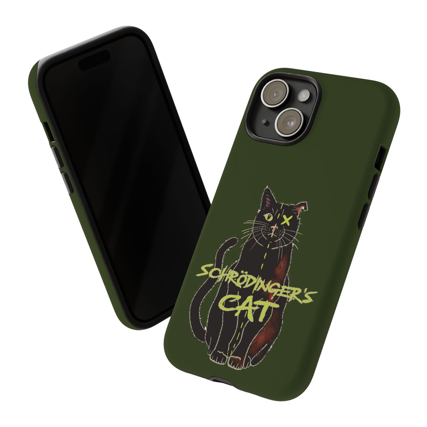 Schrodinger's Cat Phone Case, Green Physics Phone Case for iPhone, Google Pixel, Samsung Galaxy