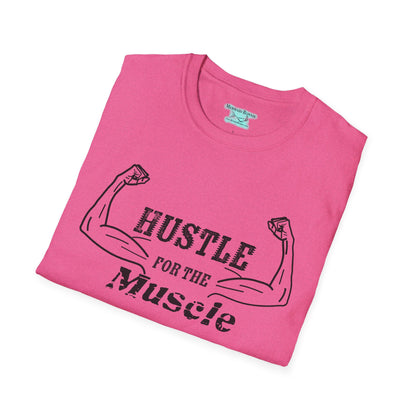 Hustle for the Muscle Workout T-Shirt, Feminine Muscle Arms Flexing, Unisex Short Sleeve Graphic Tee