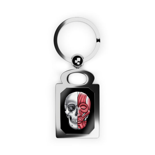 Skull With Facial Muscles Keychain, Anatomical Illustration Keyring, Medical Art