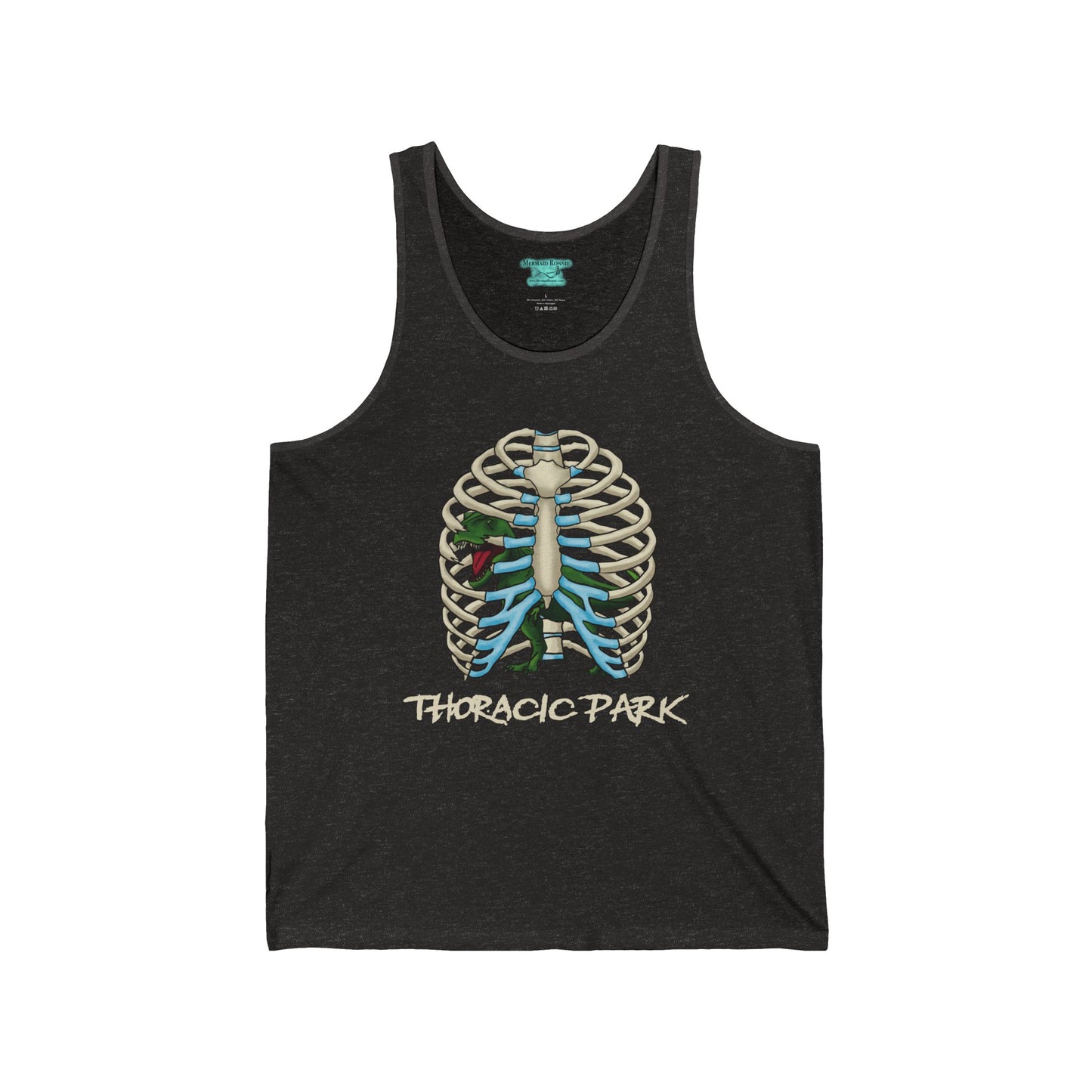 Funny Thoracic Park Tank Top, T-Rex Dinosaur in Rib Cage, Unisex Sleeveless Shirt