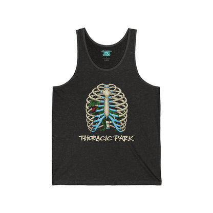Funny Thoracic Park Tank Top, T-Rex Dinosaur in Rib Cage, Unisex Sleeveless Shirt