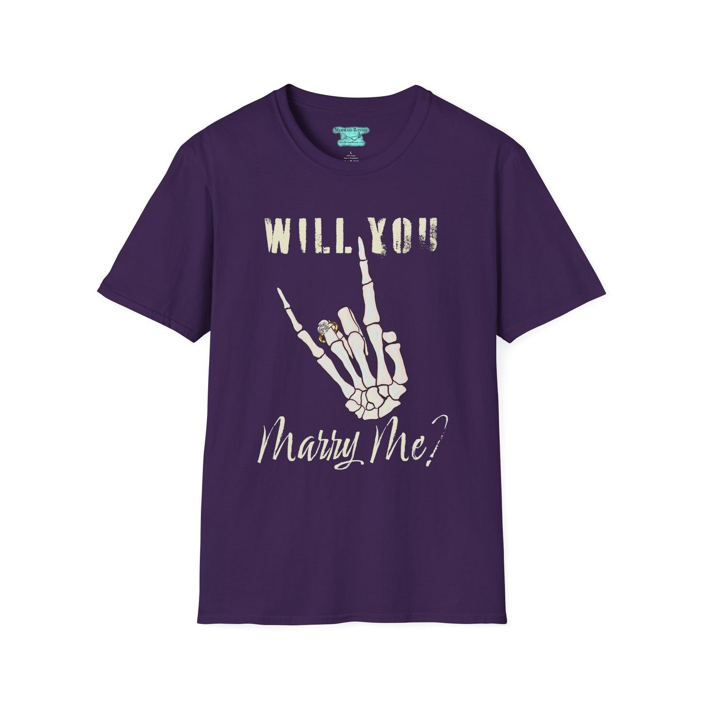 Will You Marry Me T-Shirt, Skeleton Rock and Roll Symbol, Unisex Wedding Proposal Tee
