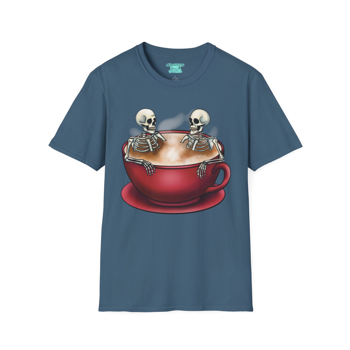 Skeletons in Coffee Cup Graphic T-Shirt, Hot Tubbing Skeletons Unisex Tee, Coffee T-Shirt