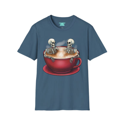Skeletons in Coffee Cup Graphic T-Shirt, Hot Tubbing Skeletons Unisex Tee, Coffee T-Shirt