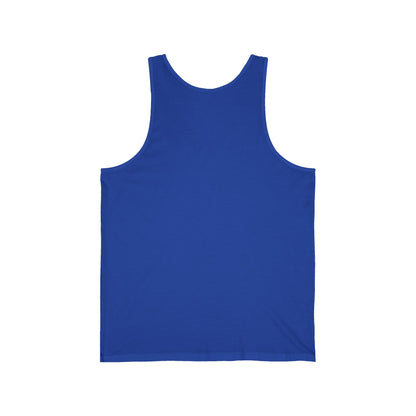 The back view of a royal blue unisex adult tank top.