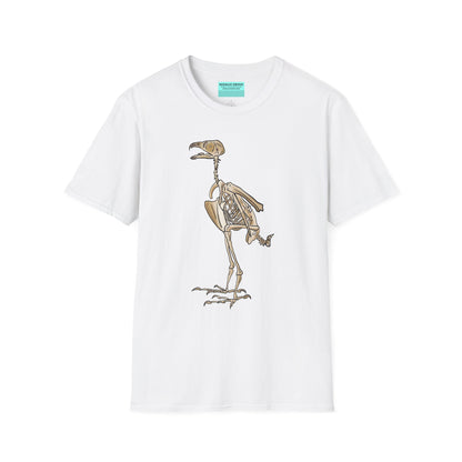 White unisex short sleeve t-shirt featuring a peregrine falcon skeleton—proof that even the fastest creature on Earth looks cool in x-ray vision.