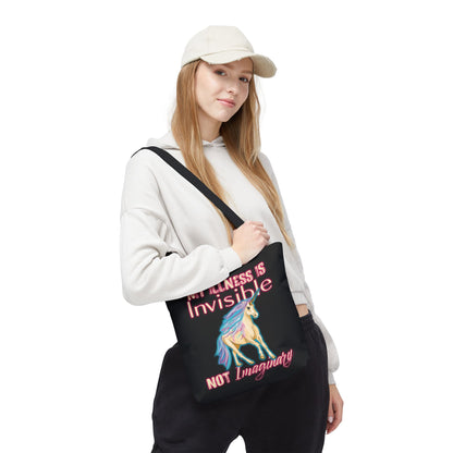 Invisible Illness Unicorn Tote Bag, Black Invisible Disability Canvas Reusable Bag