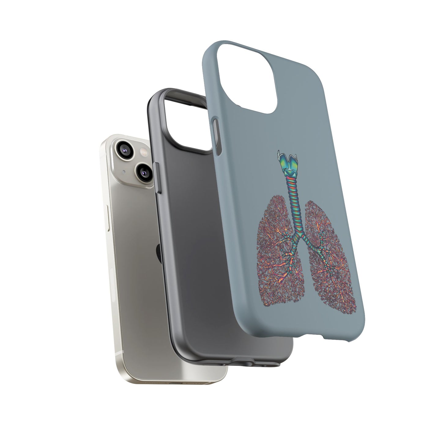 Anatomical Lungs Phone Case, Respiratory System Medical Art, Blue-Gray Protective Cover for iPhone, Google Pixel, Samsung Galaxy