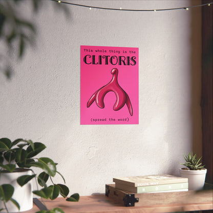 Clitoris Art Print, Female Reproductive Health Awareness Poster, Pink Anatomical Vulva Wall Art