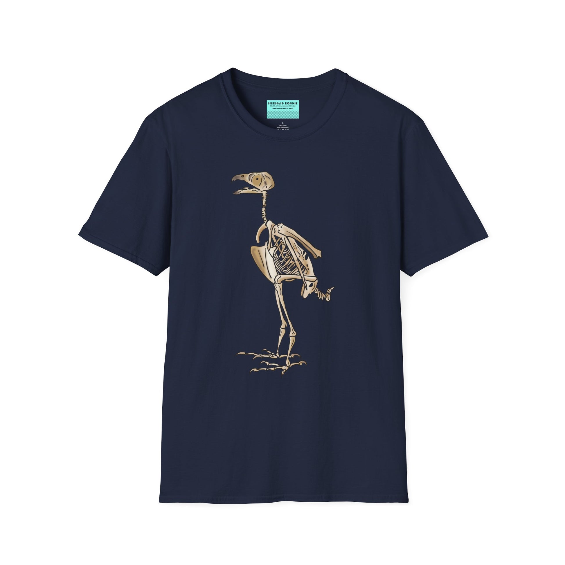 Navy unisex short sleeve t-shirt featuring a peregrine falcon skeleton—proof that even the fastest creature on Earth looks cool in x-ray vision.