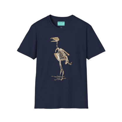 Navy unisex short sleeve t-shirt featuring a peregrine falcon skeleton—proof that even the fastest creature on Earth looks cool in x-ray vision.