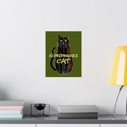 Schrodinger's Cat Art Print Poster, Green Physics Poster, Black Cat Wall Art