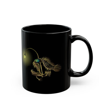 Angler Fish Skeleton Mug: Glowing Bioluminescent Lure Black Ceramic Coffee Mug