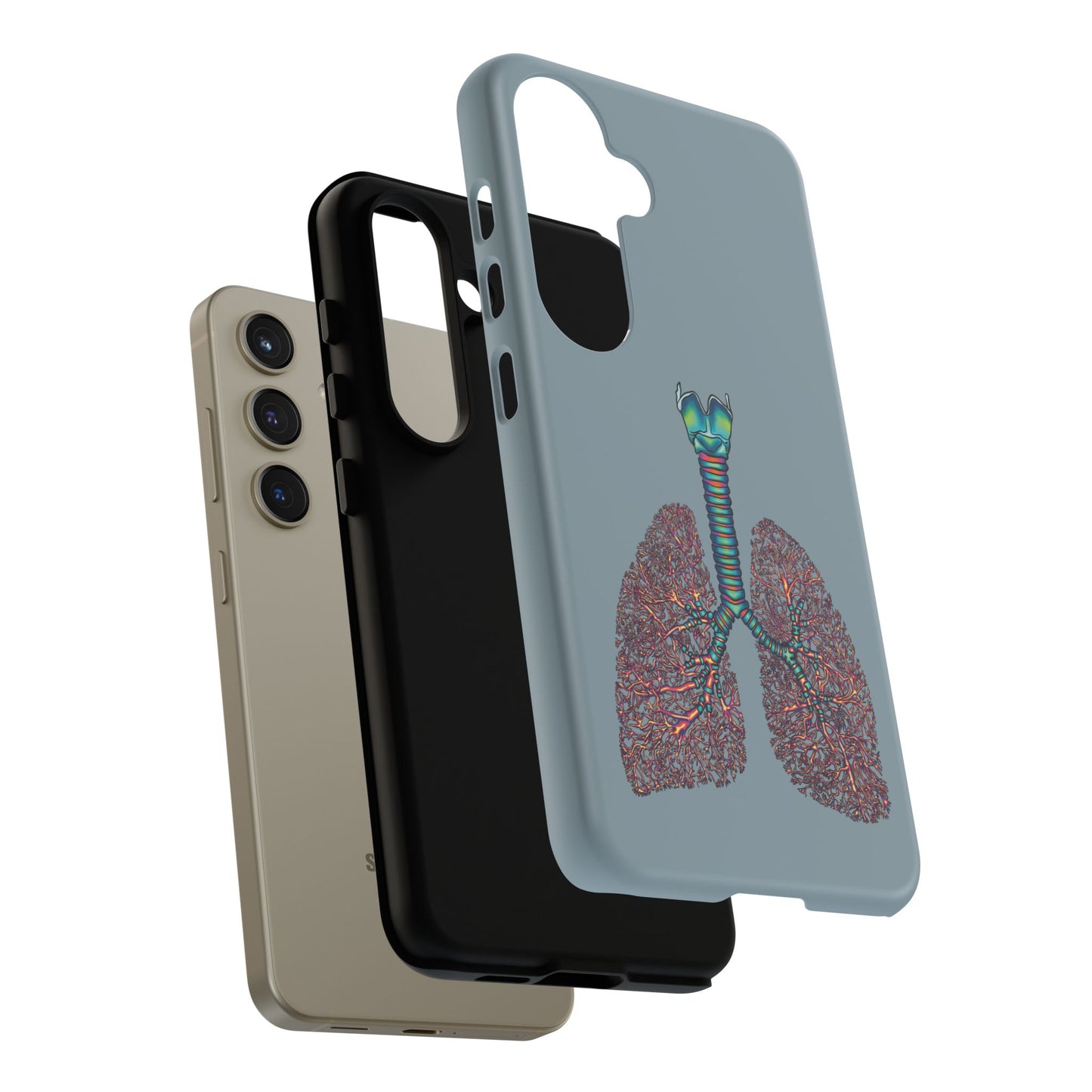 Anatomical Lungs Phone Case, Respiratory System Medical Art, Blue-Gray Protective Cover for iPhone, Google Pixel, Samsung Galaxy