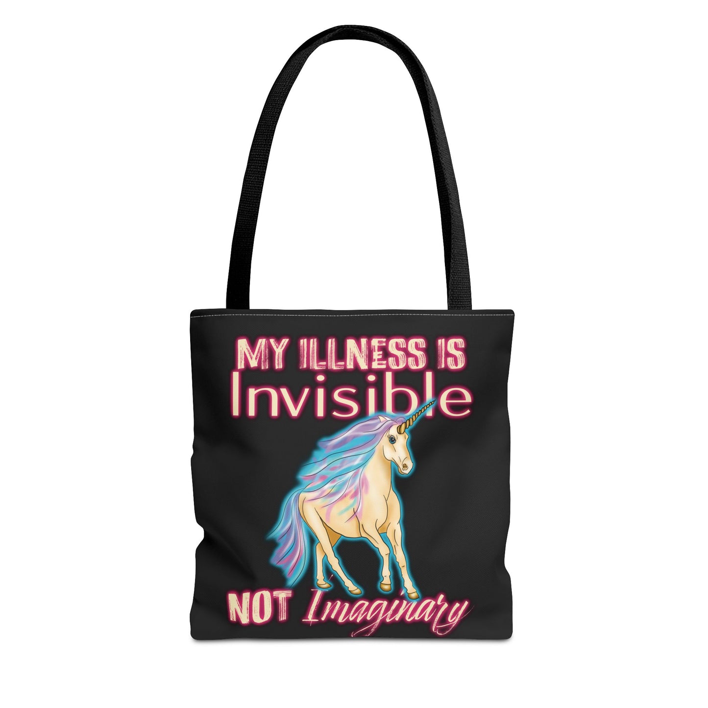 Invisible Illness Unicorn Tote Bag, Black Invisible Disability Canvas Reusable Bag