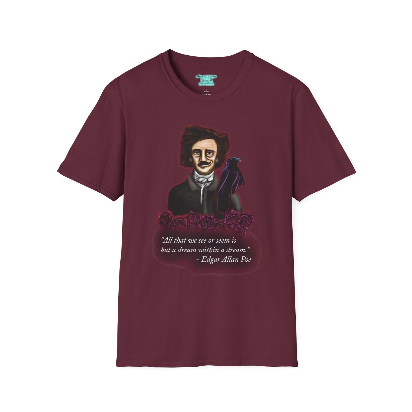 Edgar Allan Poe T-Shirt, Unisex Gothic Literary Tee, Raven and Roses