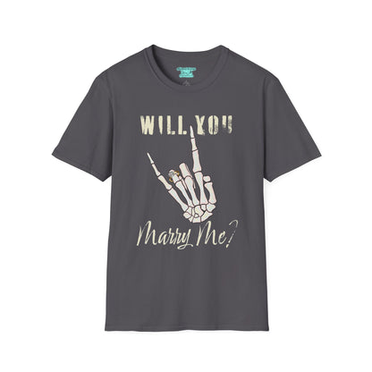 Will You Marry Me T-Shirt, Skeleton Rock and Roll Symbol, Unisex Wedding Proposal Tee