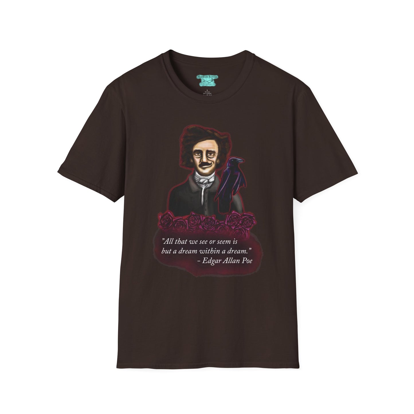 Edgar Allan Poe T-Shirt, Unisex Gothic Literary Tee, Raven and Roses