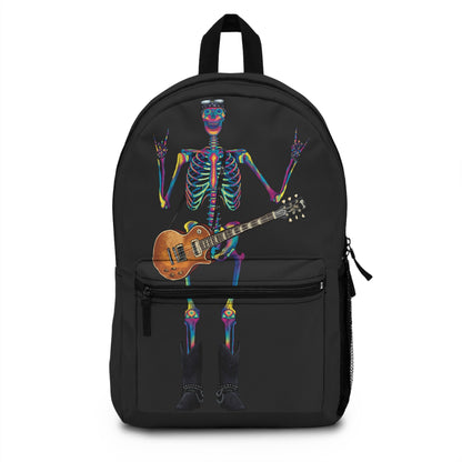 Rock and Roll Skeleton Backpack, Dark Grey Canvas Backpack, Rocker Skeleton with Guitar